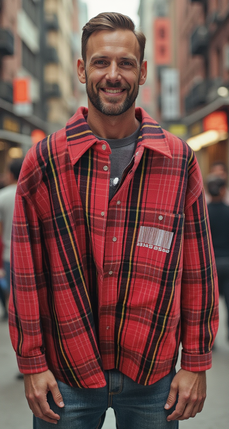 VTMNTS BARCODE PLAID Zippered padded jacket